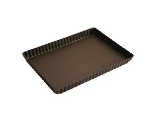 Tarte rectangulaire cannelée - antiadhérente - fond fixe - 290x205 mm dim ext / 275x195mm dim int - h25mm