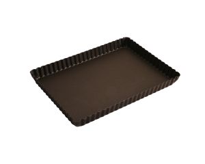 Tarte rectangulaire cannelée - antiadhérente - fond fixe - 290x205 mm dim ext / 275x195mm dim int - h25mm