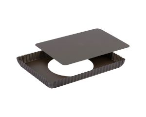 Tarte rectangulaire cannelée - antiadhérente - fond mobile - 290x205 mm dim ext / 275x195mm dim int - h25mm