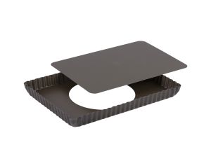 Tarte rectangulaire cannelée - Antiadhérent (sans PFAS) - fond mobile - 290x205 mm dim ext / 275x195mm dim int - h25mm