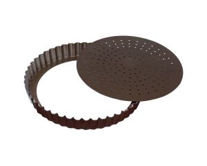 Tourtière cannelée perforée - Antiadhérent (sans PFAS) - fond mobile - Ø320 mm h28 mm