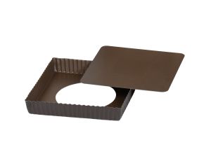 Tarte carrée cannelée - Antiadhérent (sans PFAS) - fond mobile - 230x230 mm dim ext / 220x220 mm dim int - h25mm