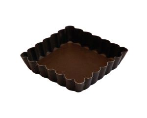 Tartelette carrée cannelée - antiadhérente - fond fixe - 100x100 mm dim ext / 90x90 mm dim int - h 20 mm