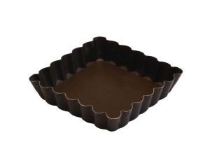 Tartelette carrée cannelée - antiadhérente - fond fixe - 100x100 mm dim ext / 90x90 mm dim int - h 20 mm