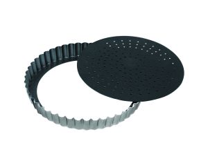 Moule à tarte rond cannelé perforé - antiadhérent Obsidian - fond mobile - Ø240 mm h28 mm 