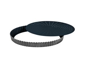 Tourtière cannelée perforée - antiadhérente Obsidian - fond mobile - Ø 280 mm h28 mm