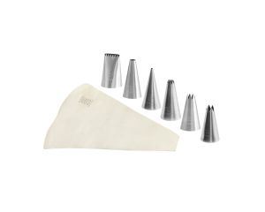 Trousse à décorer - 6 douilles inox assorties + 1 poche coutil 250 mm