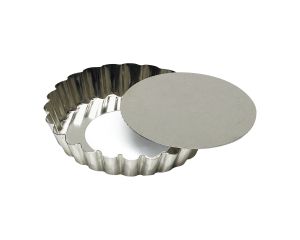 Tartelette ronde cannelée - fer blanc - fond mobile - Ø100/85 mm h18 mm