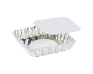 Tartelette carrée cannelée - fer blanc - fond mobile - 100x100 mm dim ext / 90x90 mm dim int - h 20 mm
